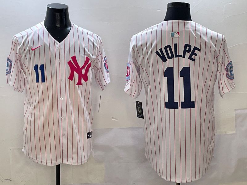 Men New York Yankees 11 Volpe White Stripe Jointly Name Nike 2025 MLB Jersey style 4